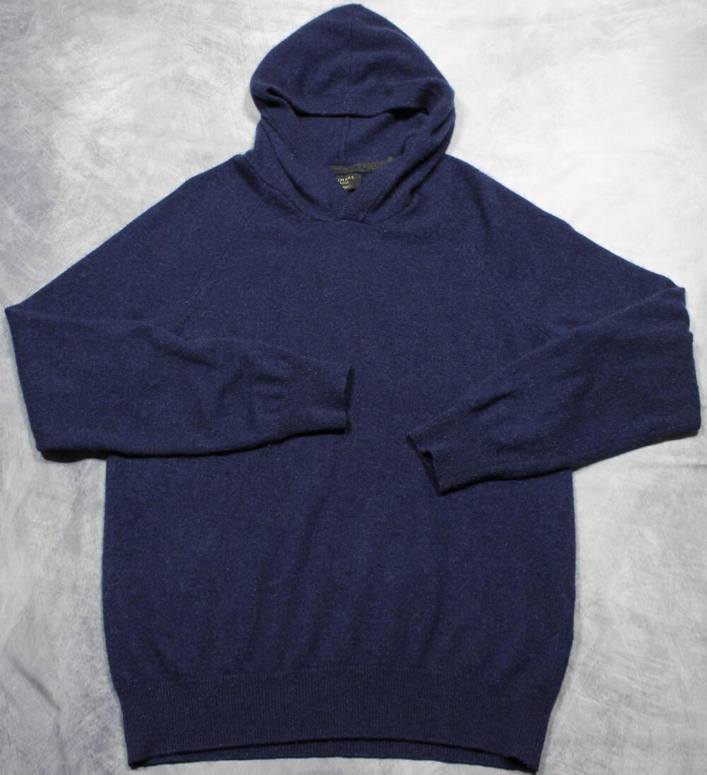 Club Room Sweater Mens Medium Blue V Neck 100% Cashmere Hooded Pullover Knit